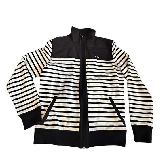 L-RL Lauren Active Ralph Lauren Black & White Striped Zip Up Jacket Size S - Picture 1 of 8